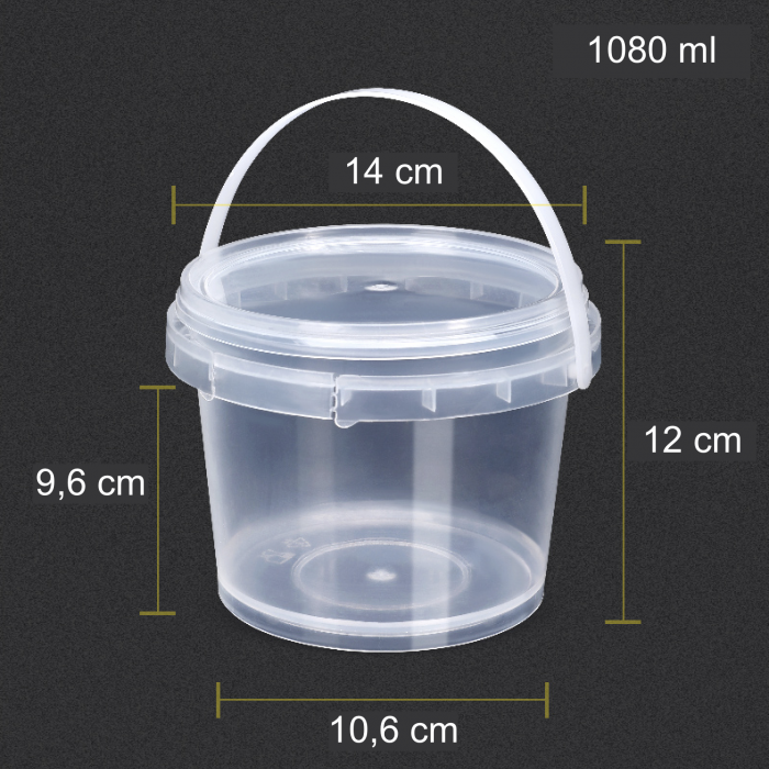 Transparentní potravinářský kbelíky s víčkem - 1 litr - 25 Ks
