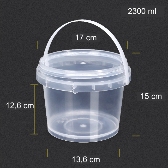 Transparentní potravinářský kbelíky s víčkem - 2,3 litru - 28 Ks