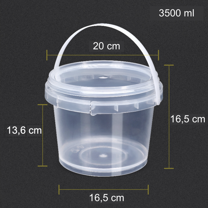 Transparentní potravinářský kbelíky s víčkem - 3,5 litru - 25 Ks