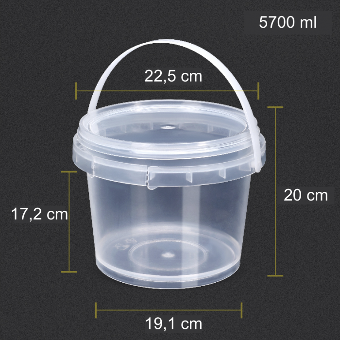 Transparentní potravinářský kbelíky s víčkem - 5,7 litru - 20 Ks