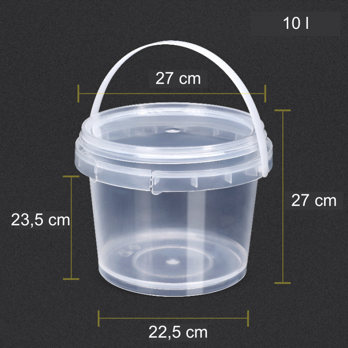 Transparentní potravinářský kbelíky s víčkem - 10 litru - 1 Ks